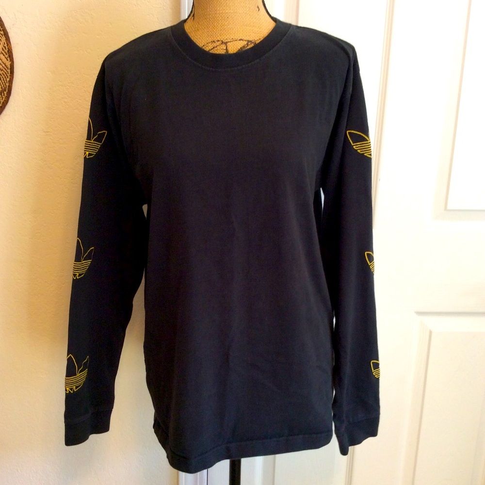 Adidas embroidered logo long sleeved cotton crew neck black women’s shirt size M